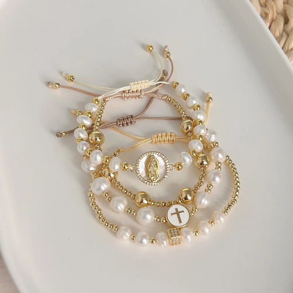 Planet Gates KKBEAD Natural Pearl Bracelet For Women Fashion Virgin Mary Guadalupe Jewelry 18 K Gold Plated Waterproof Bracelets Pulseras