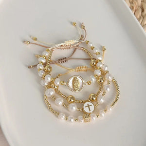Planet Gates KKBEAD Natural Pearl Bracelet For Women Fashion Virgin Mary Guadalupe Jewelry 18 K Gold Plated Waterproof Bracelets Pulseras