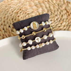 Planet Gates KKBEAD Natural Pearl Bracelet For Women Fashion Virgin Mary Guadalupe Jewelry 18 K Gold Plated Waterproof Bracelets Pulseras