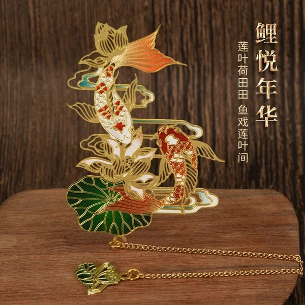 Planet Gates Koi Luxury Metal Bookmark Chinese Style Retro Animal Shape Stationery Creative Gift Teacher Student School Office Supplies
