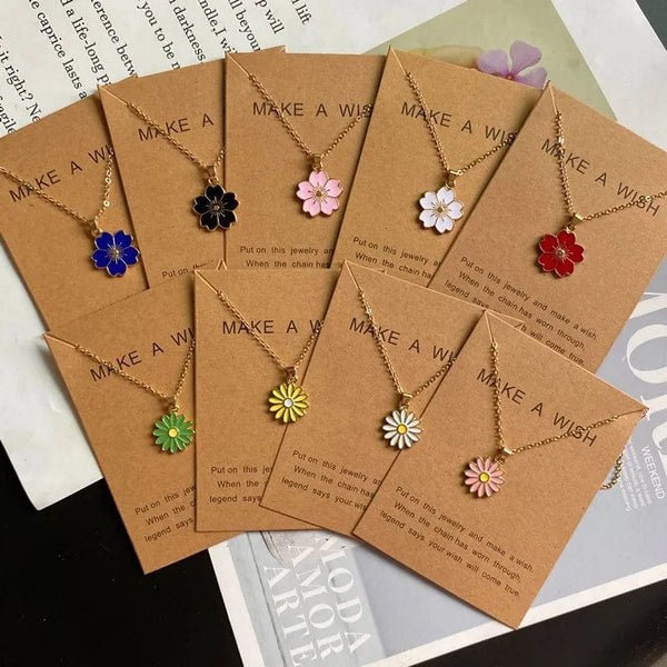 Planet Gates Korean Fashion Flower Pendant Necklace for Girl Women White Yellow Color Trendy Choker Necklace Gift for Summer Wholesale