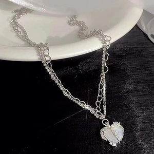 Planet Gates Korean Fashion Necklace for Women Heart Shaped Zircon Necklace Pendant Temperament Clavicle Chain Birthday Party Jewelry Gift