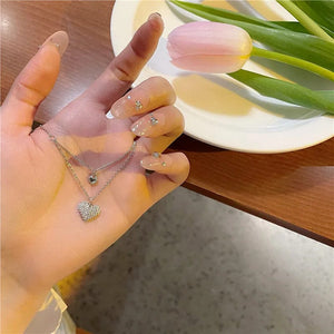 Planet Gates Korean Fashion Necklace for Women Heart Shaped Zircon Necklace Pendant Temperament Clavicle Chain Birthday Party Jewelry Gift