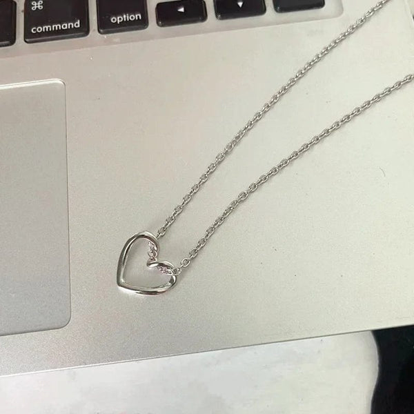 Planet Gates Korean Fashion Necklace for Women Heart Shaped Zircon Necklace Pendant Temperament Clavicle Chain Birthday Party Jewelry Gift