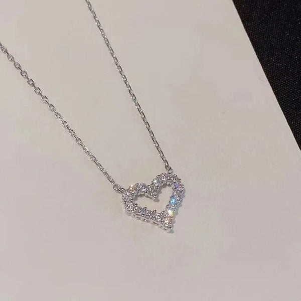 Planet Gates Korean Fashion Necklace for Women Heart Shaped Zircon Necklace Pendant Temperament Clavicle Chain Birthday Party Jewelry Gift