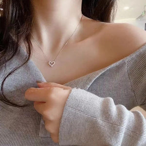 Planet Gates Korean Fashion Necklace for Women Heart Shaped Zircon Necklace Pendant Temperament Clavicle Chain Birthday Party Jewelry Gift