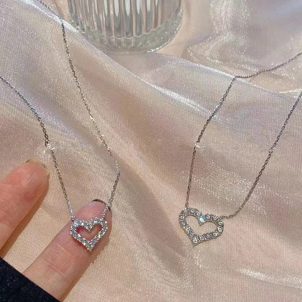 Planet Gates Korean Fashion Necklace for Women Heart Shaped Zircon Necklace Pendant Temperament Clavicle Chain Birthday Party Jewelry Gift