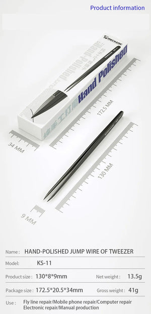 Planet Gates KS-11 MECHANIC KS-11 Hand Polished Jumper Non-magnetic Tweezers 0.008mm Tip Precision Stainless Steel Mobile Phone Repair Manual Tool