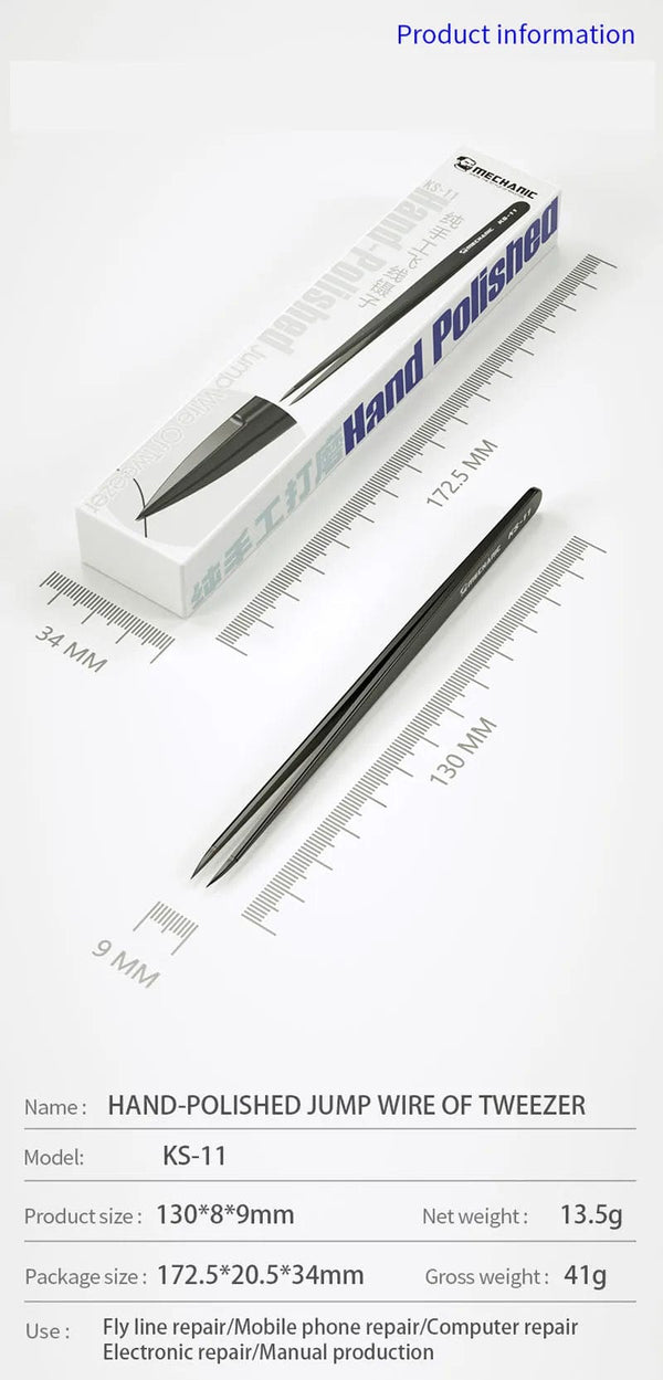 Planet Gates KS-11 MECHANIC KS-11 Hand Polished Jumper Non-magnetic Tweezers 0.008mm Tip Precision Stainless Steel Mobile Phone Repair Manual Tool