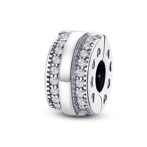 Planet Gates KTC417 Silver Clasp 925 Sterling Silver CZ pave Clip Charms Daisy Beads Stopper Safety Chain fit Original Bangle Bracelet Jewelry Clip