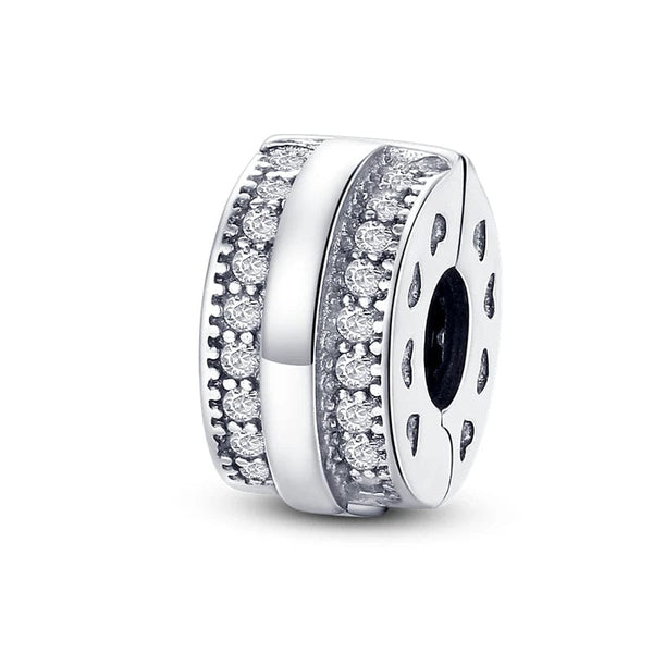 Planet Gates KTC417 Silver Clasp 925 Sterling Silver CZ pave Clip Charms Daisy Beads Stopper Safety Chain fit Original Bangle Bracelet Jewelry Clip