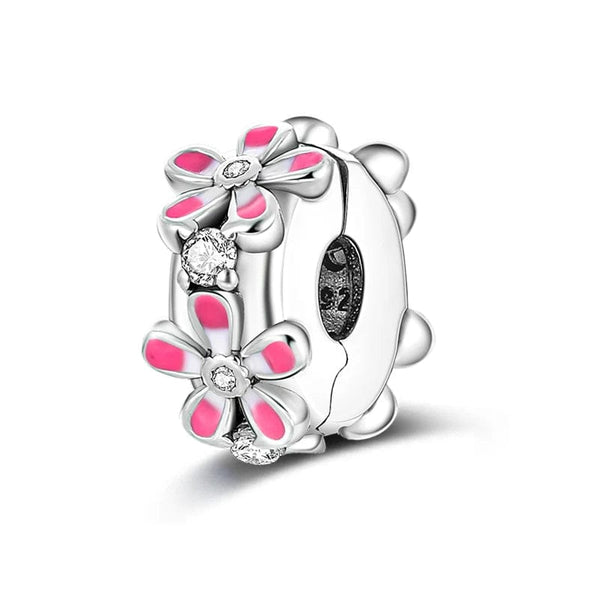 Planet Gates KTC417 Silver Clasp 925 Sterling Silver CZ pave Clip Charms Daisy Beads Stopper Safety Chain fit Original Bangle Bracelet Jewelry Clip