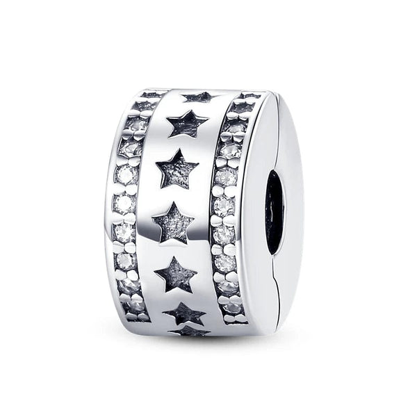 Planet Gates KTC417 Silver Clasp 925 Sterling Silver CZ pave Clip Charms Daisy Beads Stopper Safety Chain fit Original Bangle Bracelet Jewelry Clip