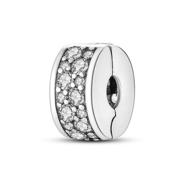 Planet Gates KTC417 Silver Clasp 925 Sterling Silver CZ pave Clip Charms Daisy Beads Stopper Safety Chain fit Original Bangle Bracelet Jewelry Clip