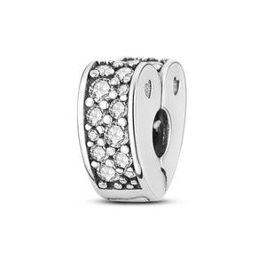 Planet Gates KTC417 Silver Clasp 925 Sterling Silver CZ pave Clip Charms Daisy Beads Stopper Safety Chain fit Original Bangle Bracelet Jewelry Clip