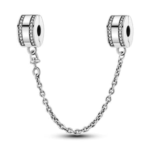 Planet Gates KTC417 Silver Clasp 925 Sterling Silver CZ pave Clip Charms Daisy Beads Stopper Safety Chain fit Original Bangle Bracelet Jewelry Clip