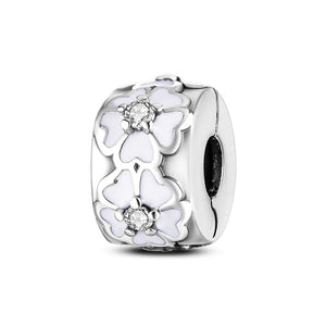 Planet Gates KTC417 Silver Clasp 925 Sterling Silver CZ pave Clip Charms Daisy Beads Stopper Safety Chain fit Original Bangle Bracelet Jewelry Clip