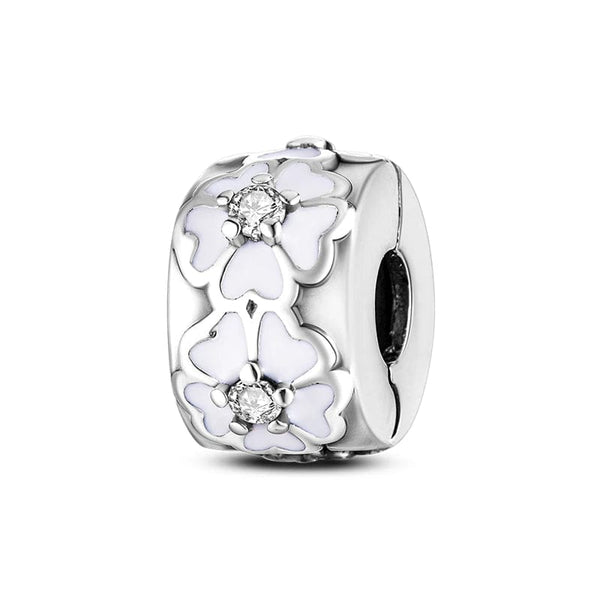 Planet Gates KTC417 Silver Clasp 925 Sterling Silver CZ pave Clip Charms Daisy Beads Stopper Safety Chain fit Original Bangle Bracelet Jewelry Clip