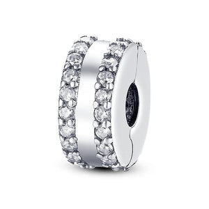 Planet Gates KTC417 Silver Clasp 925 Sterling Silver CZ pave Clip Charms Daisy Beads Stopper Safety Chain fit Original Bangle Bracelet Jewelry Clip