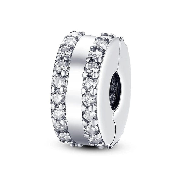 Planet Gates KTC417 Silver Clasp 925 Sterling Silver CZ pave Clip Charms Daisy Beads Stopper Safety Chain fit Original Bangle Bracelet Jewelry Clip
