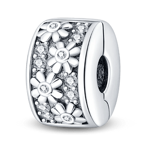 Planet Gates KTC417 Silver Clasp 925 Sterling Silver CZ pave Clip Charms Daisy Beads Stopper Safety Chain fit Original Bangle Bracelet Jewelry Clip