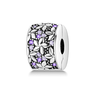 Planet Gates KTC417 Silver Clasp 925 Sterling Silver CZ pave Clip Charms Daisy Beads Stopper Safety Chain fit Original Bangle Bracelet Jewelry Clip