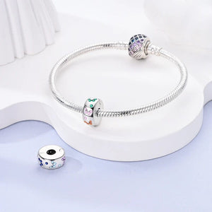 Planet Gates KTC417 Silver Clasp 925 Sterling Silver CZ pave Clip Charms Daisy Beads Stopper Safety Chain fit Original Bangle Bracelet Jewelry Clip