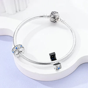 Planet Gates KTC417 Silver Clasp 925 Sterling Silver CZ pave Clip Charms Daisy Beads Stopper Safety Chain fit Original Bangle Bracelet Jewelry Clip