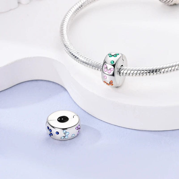 Planet Gates KTC417 Silver Clasp 925 Sterling Silver CZ pave Clip Charms Daisy Beads Stopper Safety Chain fit Original Bangle Bracelet Jewelry Clip