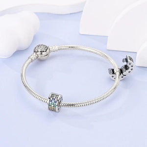 Planet Gates KTC417 Silver Clasp 925 Sterling Silver CZ pave Clip Charms Daisy Beads Stopper Safety Chain fit Original Bangle Bracelet Jewelry Clip