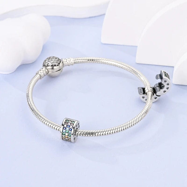 Planet Gates KTC417 Silver Clasp 925 Sterling Silver CZ pave Clip Charms Daisy Beads Stopper Safety Chain fit Original Bangle Bracelet Jewelry Clip