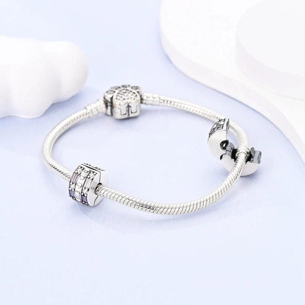 Planet Gates KTC417 Silver Clasp 925 Sterling Silver CZ pave Clip Charms Daisy Beads Stopper Safety Chain fit Original Bangle Bracelet Jewelry Clip