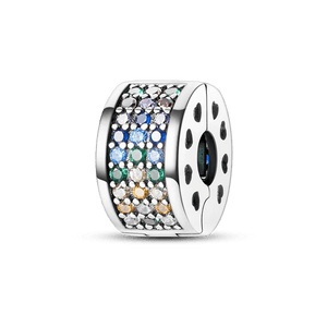 Planet Gates KTC417 Silver Clasp 925 Sterling Silver CZ pave Clip Charms Daisy Beads Stopper Safety Chain fit Original Bangle Bracelet Jewelry Clip