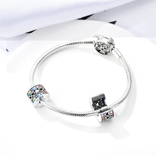 Planet Gates KTC417 Silver Clasp 925 Sterling Silver CZ pave Clip Charms Daisy Beads Stopper Safety Chain fit Original Bangle Bracelet Jewelry Clip
