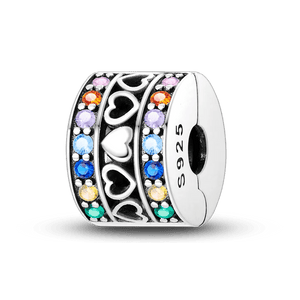 Planet Gates KTC417 Silver Clasp 925 Sterling Silver CZ pave Clip Charms Daisy Beads Stopper Safety Chain fit Original Bangle Bracelet Jewelry Clip