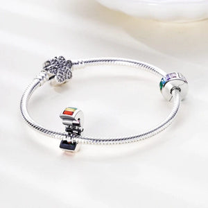 Planet Gates KTC417 Silver Clasp 925 Sterling Silver CZ pave Clip Charms Daisy Beads Stopper Safety Chain fit Original Bangle Bracelet Jewelry Clip