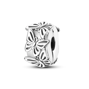 Planet Gates KTC417 Silver Clasp 925 Sterling Silver CZ pave Clip Charms Daisy Beads Stopper Safety Chain fit Original Bangle Bracelet Jewelry Clip