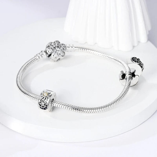 Planet Gates KTC417 Silver Clasp 925 Sterling Silver CZ pave Clip Charms Daisy Beads Stopper Safety Chain fit Original Bangle Bracelet Jewelry Clip