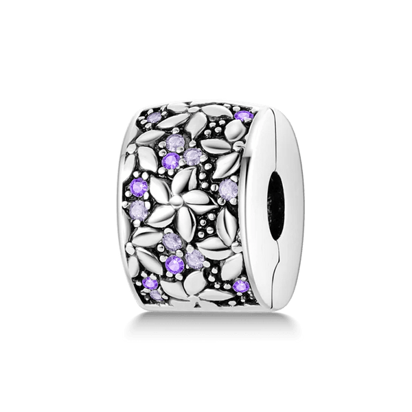 Planet Gates KTC417 Silver Clasp 925 Sterling Silver CZ pave Clip Charms Daisy Beads Stopper Safety Chain fit Original Bangle Bracelet Jewelry Clip