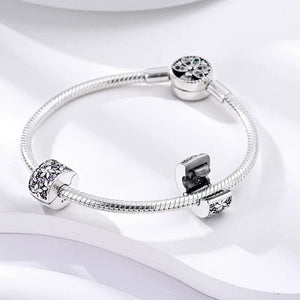Planet Gates KTC417 Silver Clasp 925 Sterling Silver CZ pave Clip Charms Daisy Beads Stopper Safety Chain fit Original Bangle Bracelet Jewelry Clip