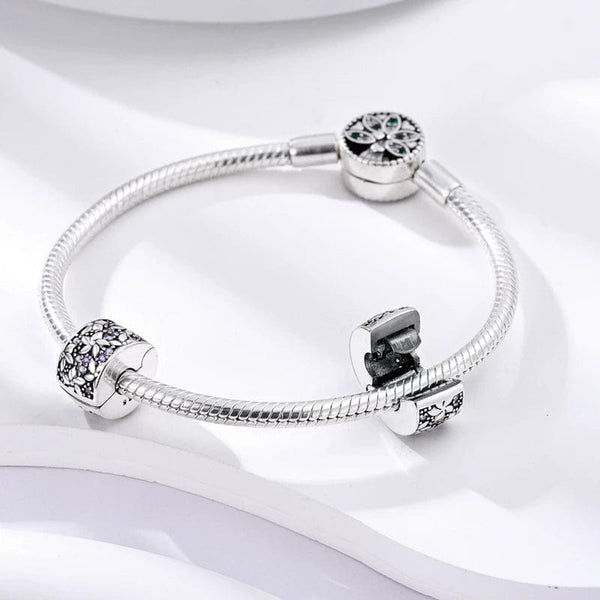 Planet Gates KTC417 Silver Clasp 925 Sterling Silver CZ pave Clip Charms Daisy Beads Stopper Safety Chain fit Original Bangle Bracelet Jewelry Clip