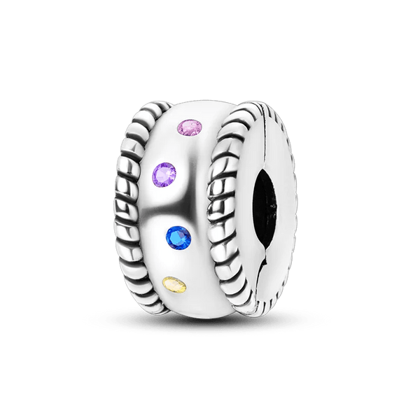 Planet Gates KTC417 Silver Clasp 925 Sterling Silver CZ pave Clip Charms Daisy Beads Stopper Safety Chain fit Original Bangle Bracelet Jewelry Clip