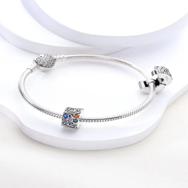Planet Gates KTC417 Silver Clasp 925 Sterling Silver CZ pave Clip Charms Daisy Beads Stopper Safety Chain fit Original Bangle Bracelet Jewelry Clip