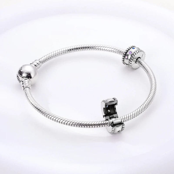 Planet Gates KTC417 Silver Clasp 925 Sterling Silver CZ pave Clip Charms Daisy Beads Stopper Safety Chain fit Original Bangle Bracelet Jewelry Clip