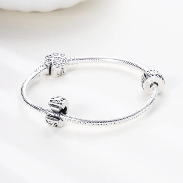 Planet Gates KTC417 Silver Clasp 925 Sterling Silver CZ pave Clip Charms Daisy Beads Stopper Safety Chain fit Original Bangle Bracelet Jewelry Clip