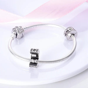 Planet Gates KTC417 Silver Clasp 925 Sterling Silver CZ pave Clip Charms Daisy Beads Stopper Safety Chain fit Original Bangle Bracelet Jewelry Clip