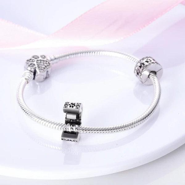 Planet Gates KTC417 Silver Clasp 925 Sterling Silver CZ pave Clip Charms Daisy Beads Stopper Safety Chain fit Original Bangle Bracelet Jewelry Clip