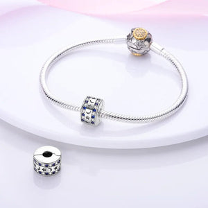Planet Gates KTC417 Silver Clasp 925 Sterling Silver CZ pave Clip Charms Daisy Beads Stopper Safety Chain fit Original Bangle Bracelet Jewelry Clip