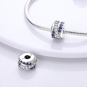 Planet Gates KTC417 Silver Clasp 925 Sterling Silver CZ pave Clip Charms Daisy Beads Stopper Safety Chain fit Original Bangle Bracelet Jewelry Clip