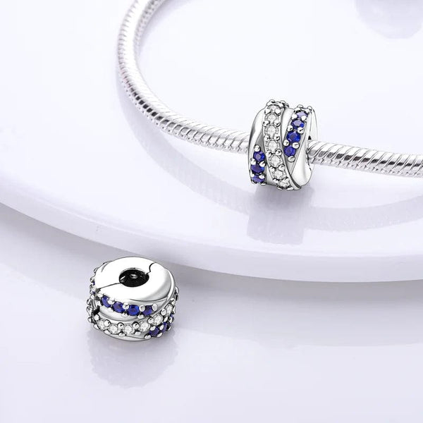 Planet Gates KTC417 Silver Clasp 925 Sterling Silver CZ pave Clip Charms Daisy Beads Stopper Safety Chain fit Original Bangle Bracelet Jewelry Clip
